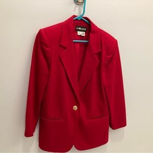 SAG HARBOR Red 100% Wool Blazer Jacket Lined Career Adult Women's Size 8 Petite
